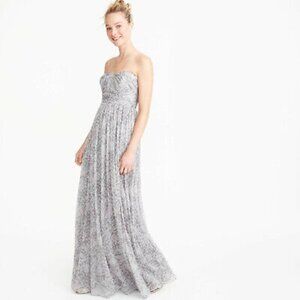 J Crew Arabelle Silk Chiffon Maxi Dress Sweetheart Grey Gray Pink Floral Size 6